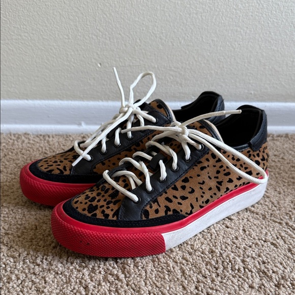 Rag and Bone Cheetah/Leopard Print Low Top Lace Up Red Black White Sneakers - Picture 1 of 8